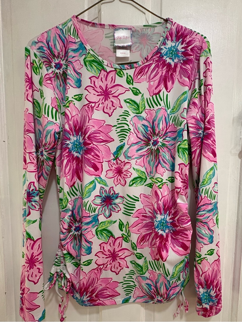 Women's Floral Long-Sleeve Scoop Neck Top - Pink/Green - Unknown